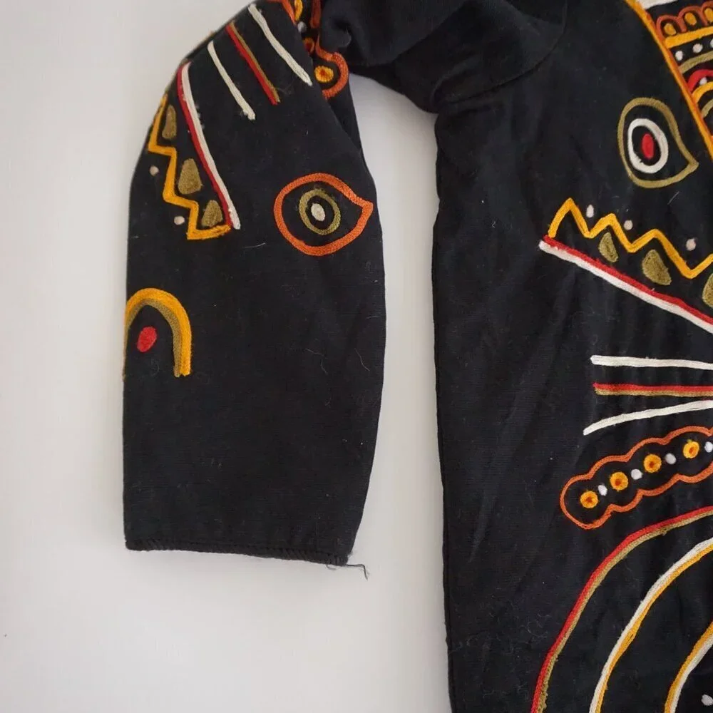 Vintage Indigo Moon Embroidered Black Jacket Boho Artsy Eclectic Grandmacore L - Picture 7 of 10